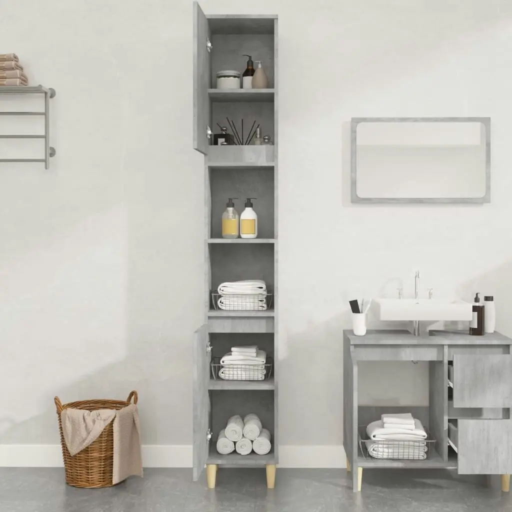 Bathroom Cabinet Concrete Grey 30x30x190 cm Engineered Wood 819792