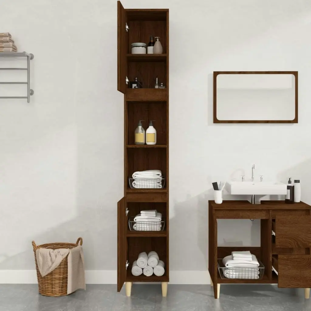 Bathroom Cabinet Brown Oak 30x30x190 cm Engineered Wood 819795