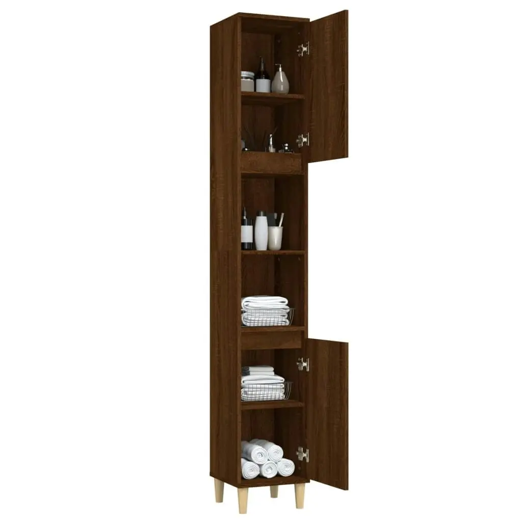 Bathroom Cabinet Brown Oak 30x30x190 cm Engineered Wood 819795