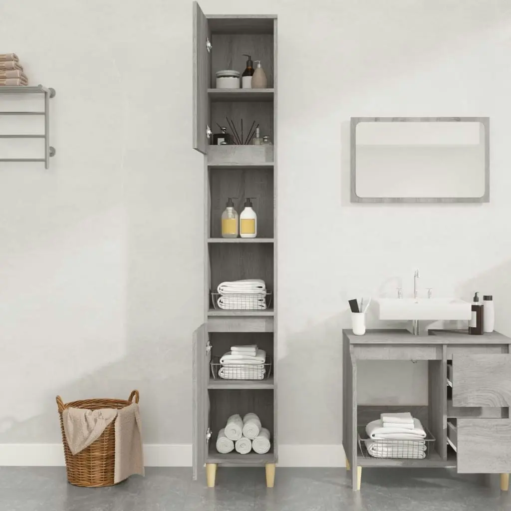 Bathroom Cabinet Grey Sonoma 30x30x190 cm Engineered Wood 819794