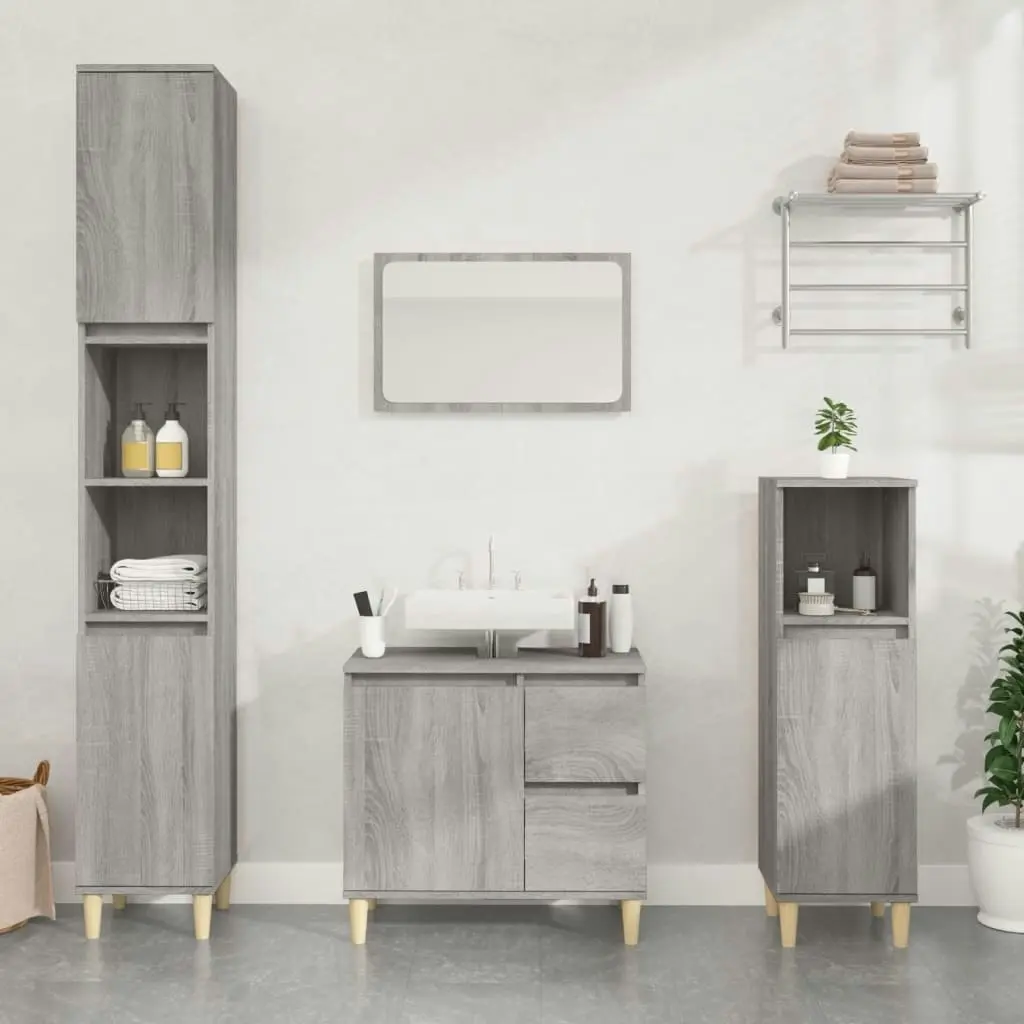 Bathroom Cabinet Grey Sonoma 30x30x190 cm Engineered Wood 819794