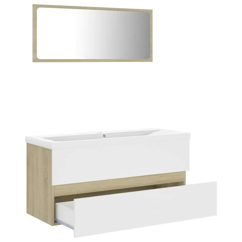 Bathroom Furniture Set White and Sonoma Oak Engineered Wood 3071617