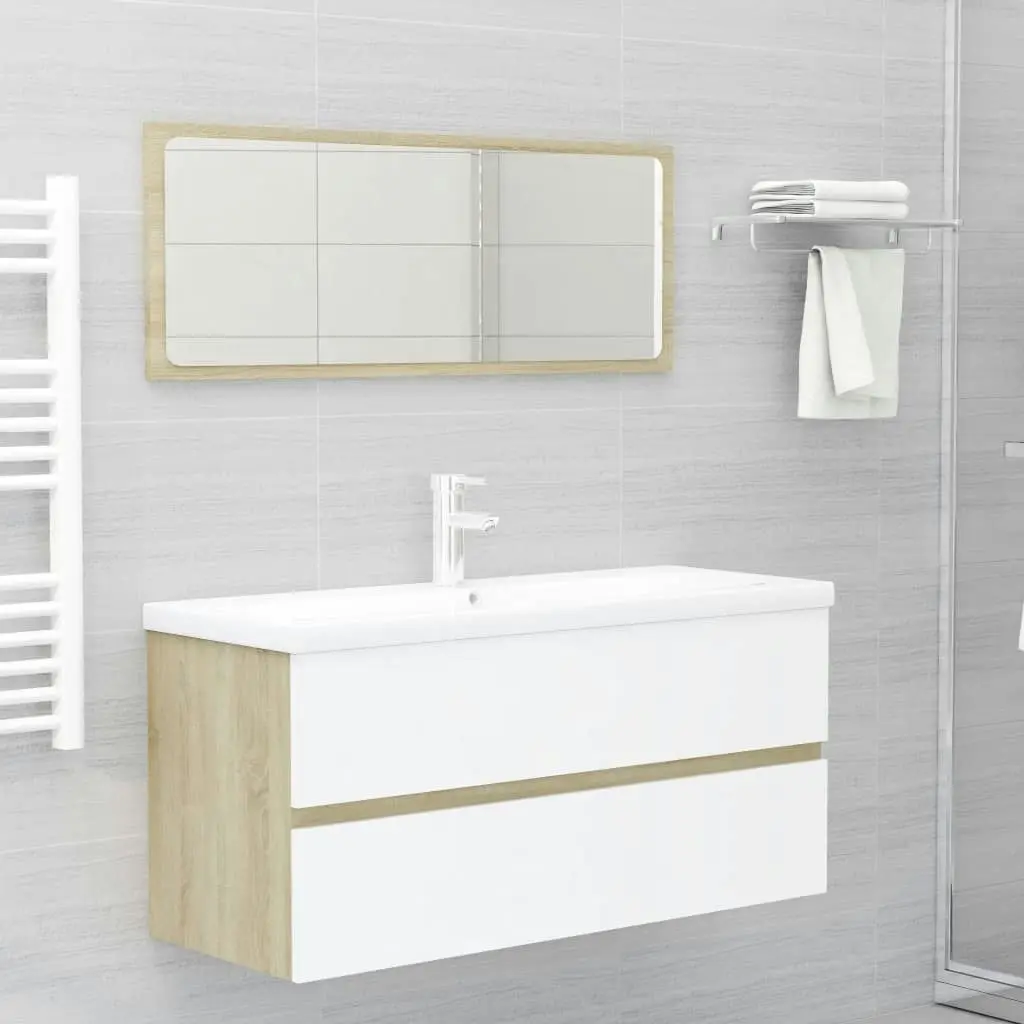 Bathroom Furniture Set White and Sonoma Oak Engineered Wood 3071617