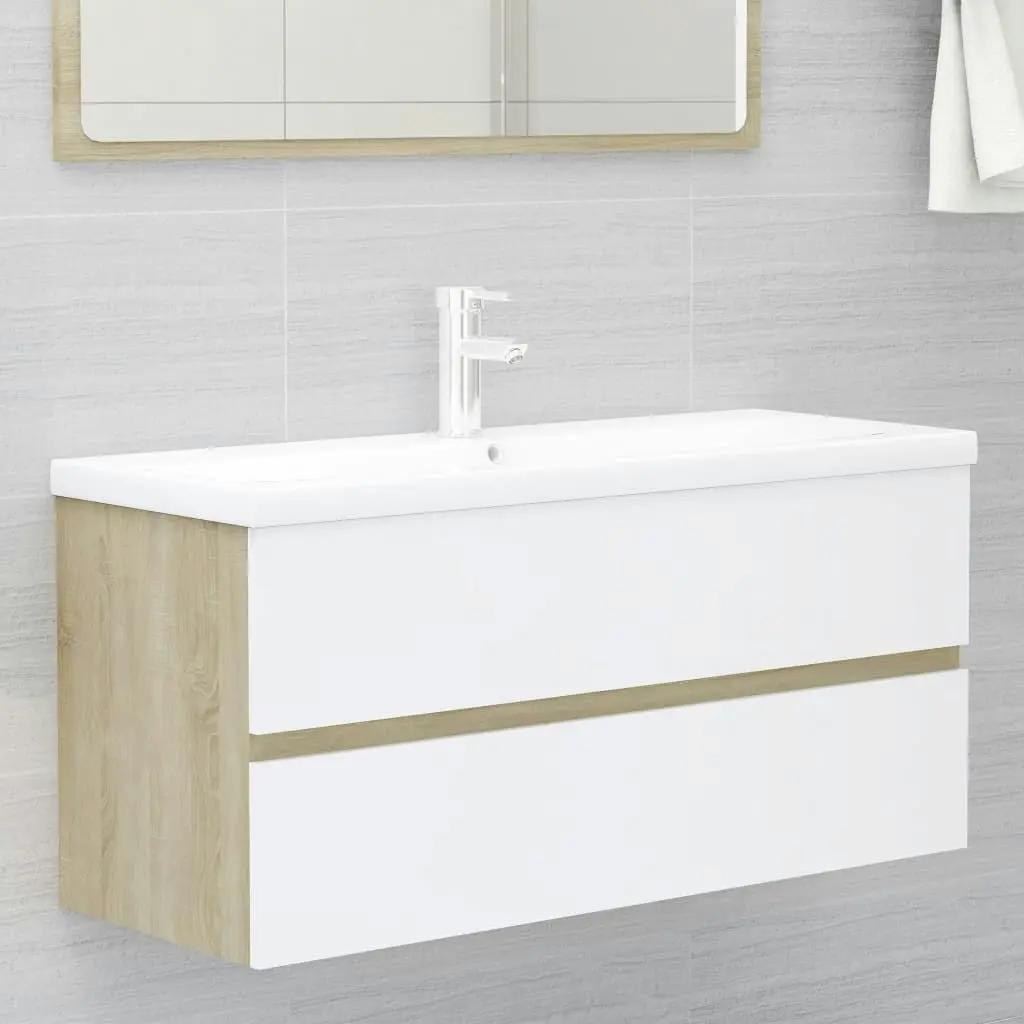 Bathroom Furniture Set White and Sonoma Oak Engineered Wood 3071617