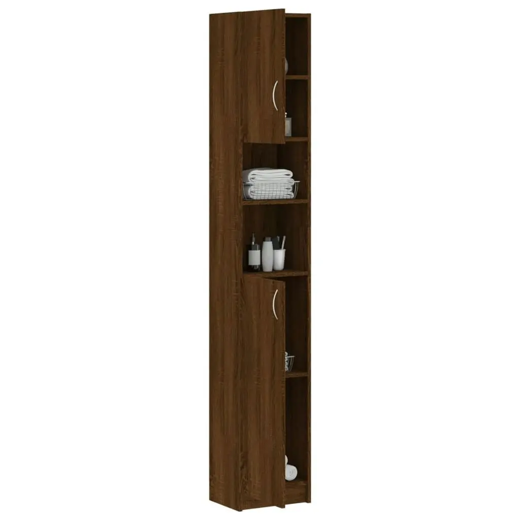 Bathroom Cabinet Brown Oak 32x25.5x190 cm Engineered Wood 815539