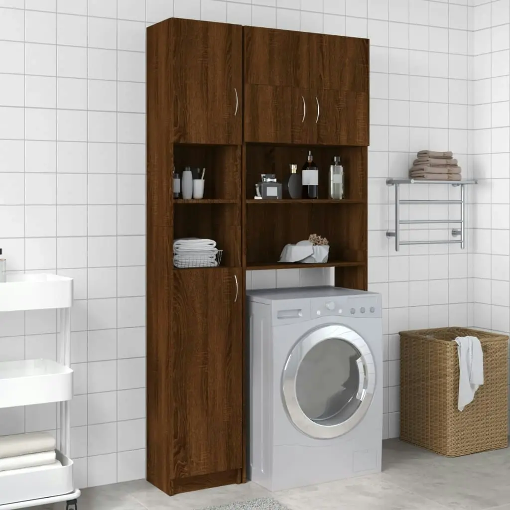 Bathroom Cabinet Brown Oak 32x25.5x190 cm Engineered Wood 815539