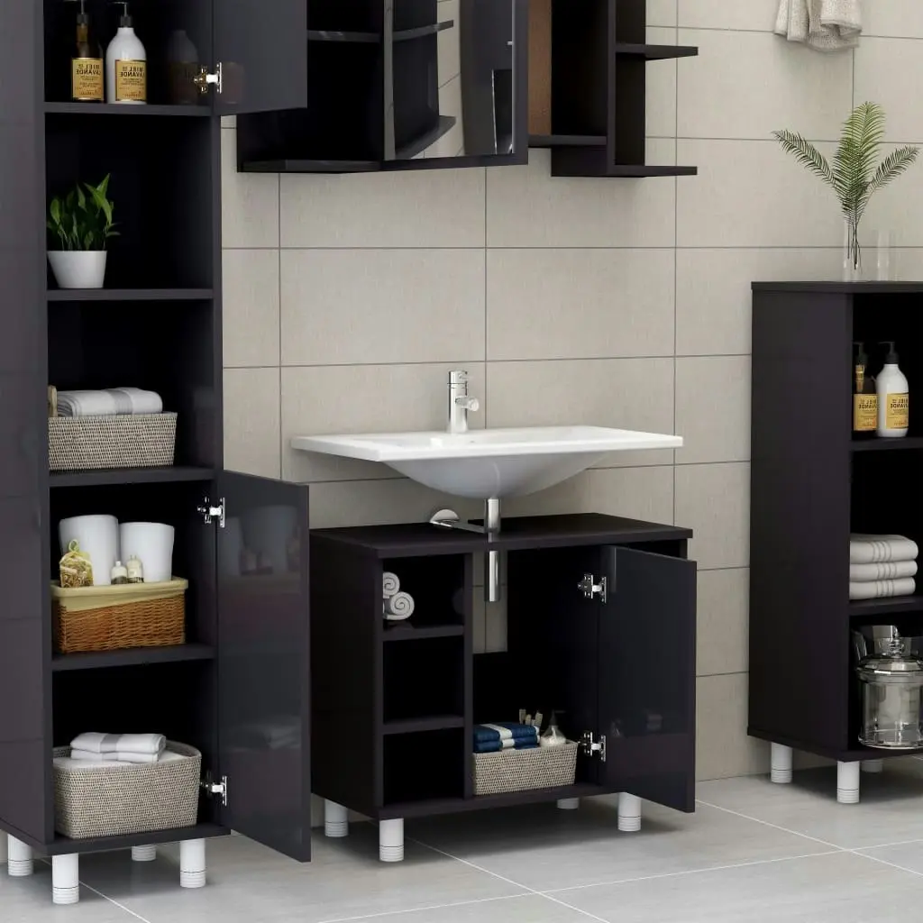 Bathroom Cabinet High Gloss Grey 60x32x53.5 cm Engineered Wood 802641