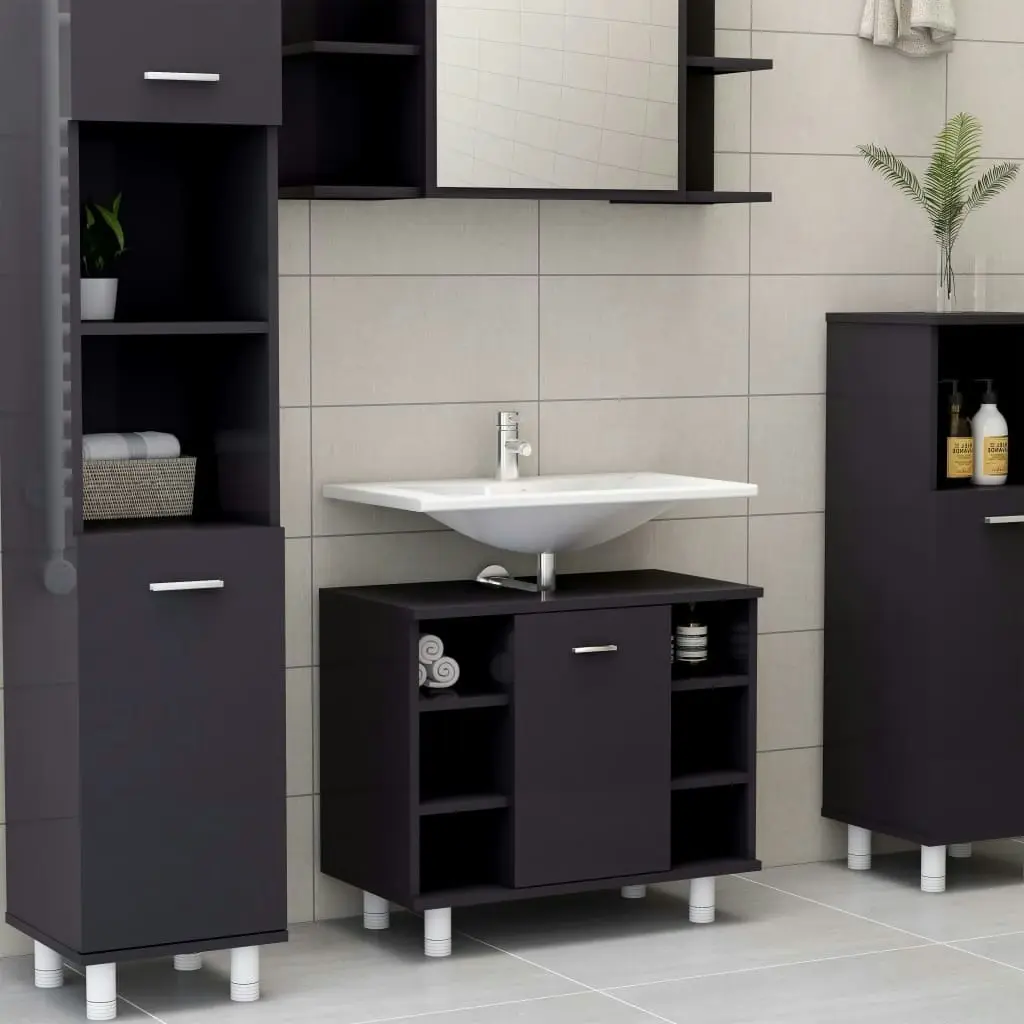 Bathroom Cabinet High Gloss Grey 60x32x53.5 cm Engineered Wood 802641