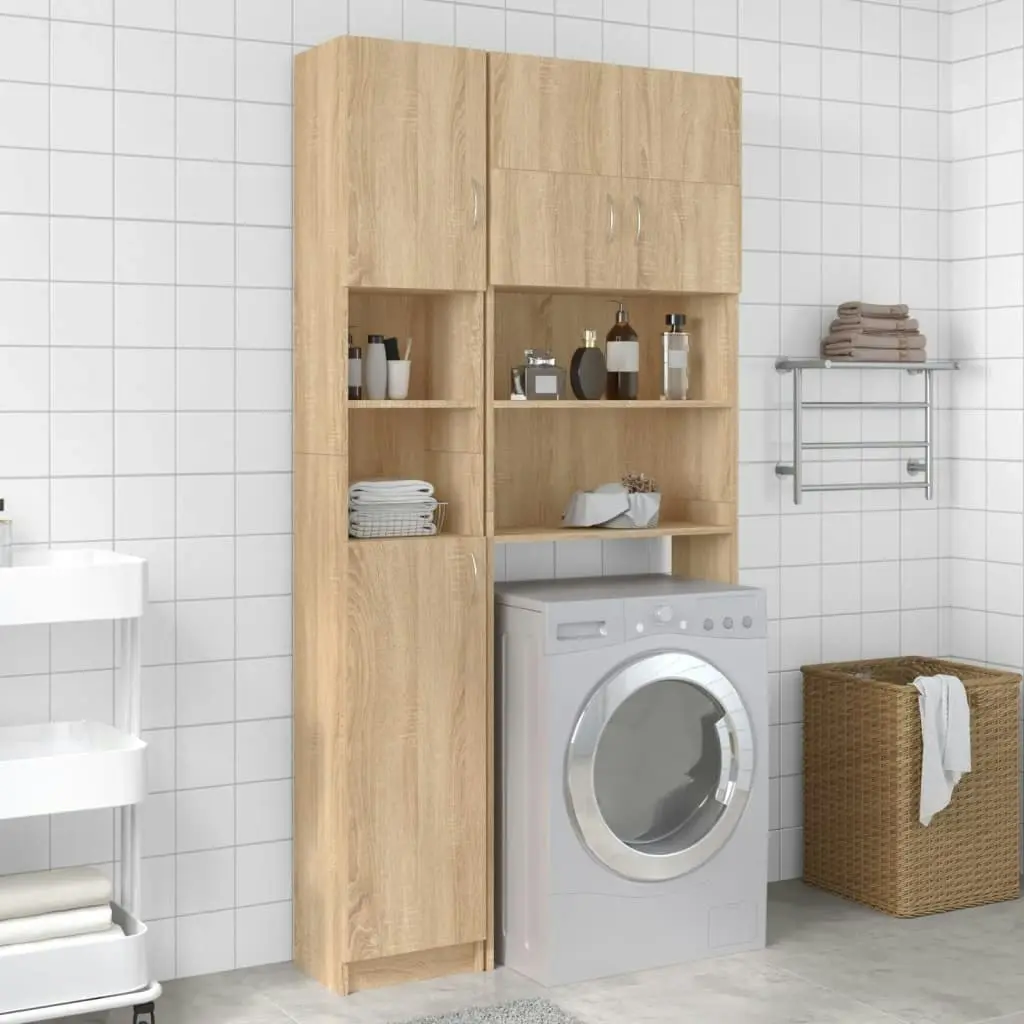 Bathroom Cabinet Sonoma Oak 32x25.5x190 cm Engineered Wood 802879