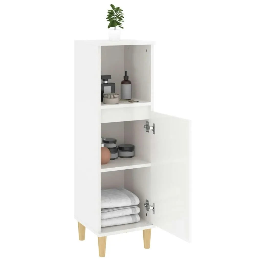 Bathroom Cabinet High Gloss White 30x30x100 cm Engineered Wood 819806