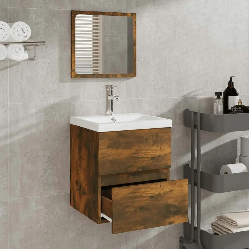 Bathroom Cabinet with Mirror Smoked Oak Engineered Wood 820472