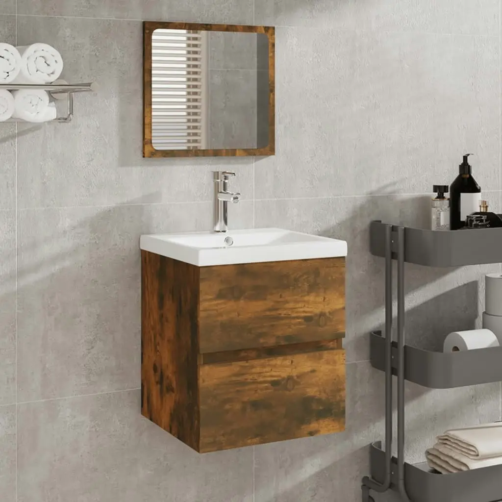 Bathroom Cabinet with Mirror Smoked Oak Engineered Wood 820472