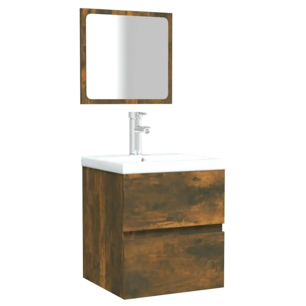 Bathroom Cabinet with Mirror Smoked Oak Engineered Wood 820472