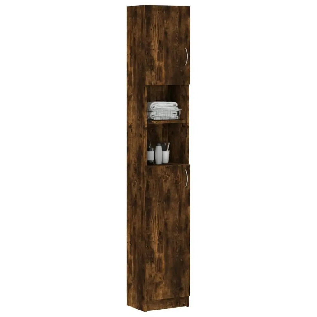 Bathroom Cabinet Smoked Oak 32x25.5x190 cm Engineered Wood 815537