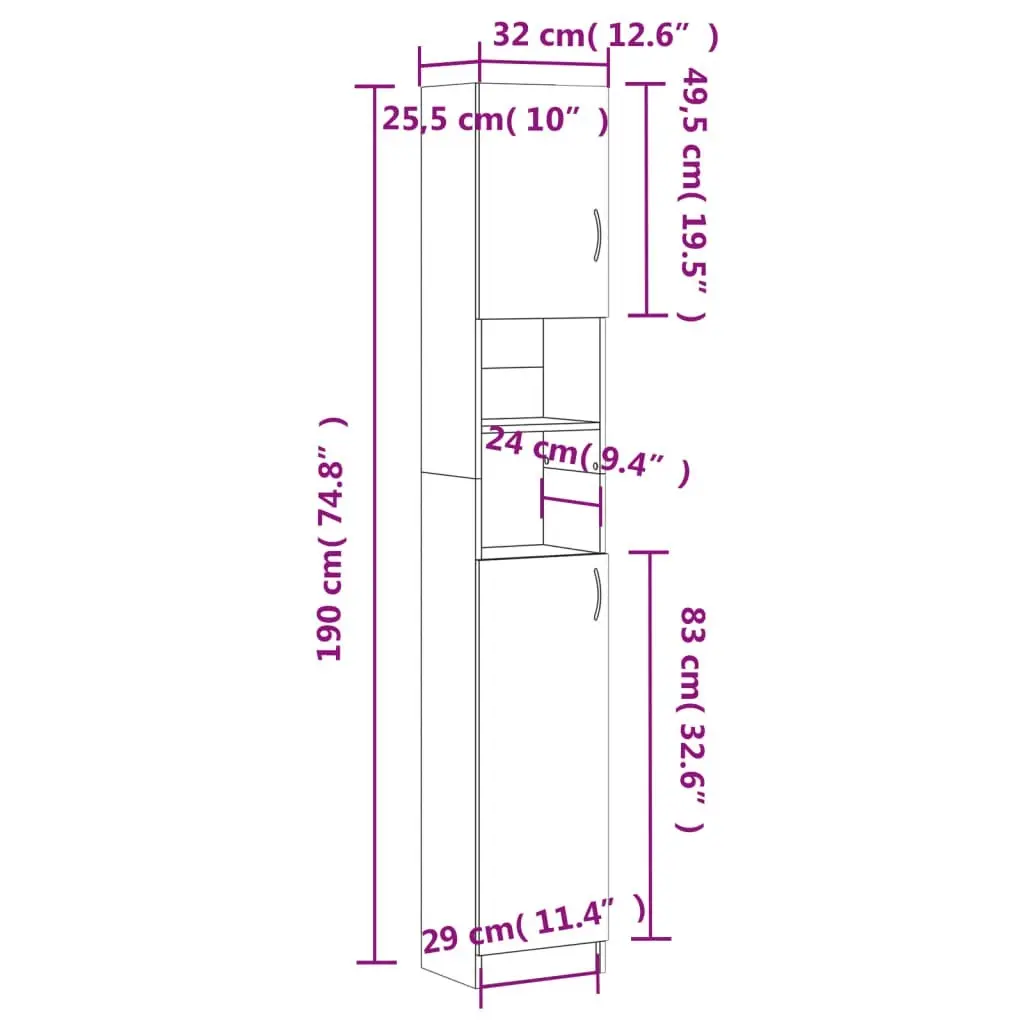 Bathroom Cabinet Smoked Oak 32x25.5x190 cm Engineered Wood 815537