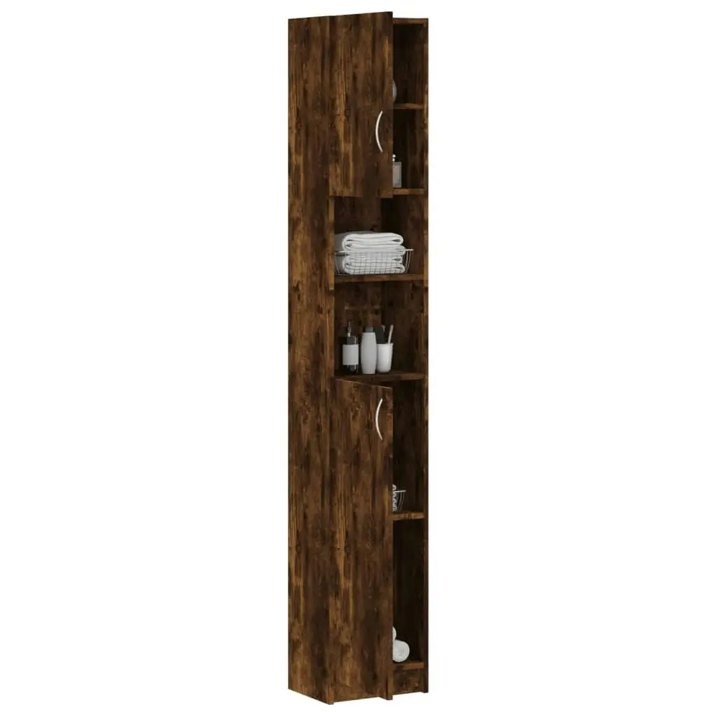 Bathroom Cabinet Smoked Oak 32x25.5x190 cm Engineered Wood 815537