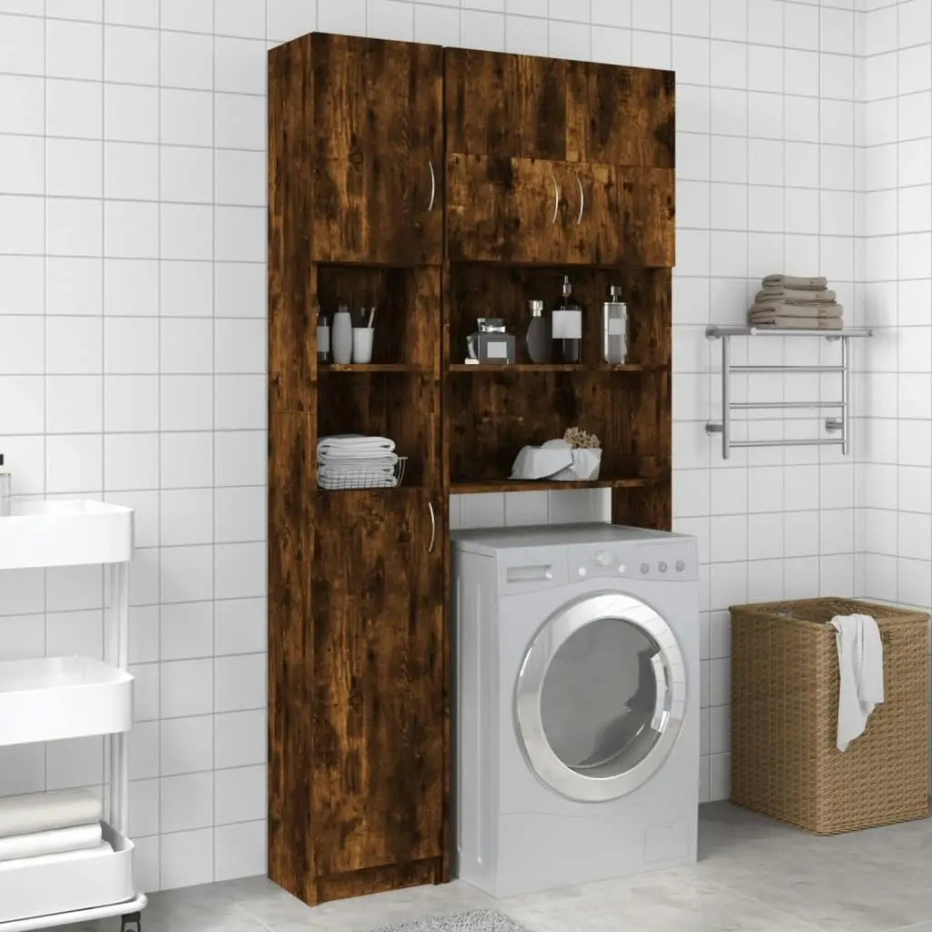 Bathroom Cabinet Smoked Oak 32x25.5x190 cm Engineered Wood 815537