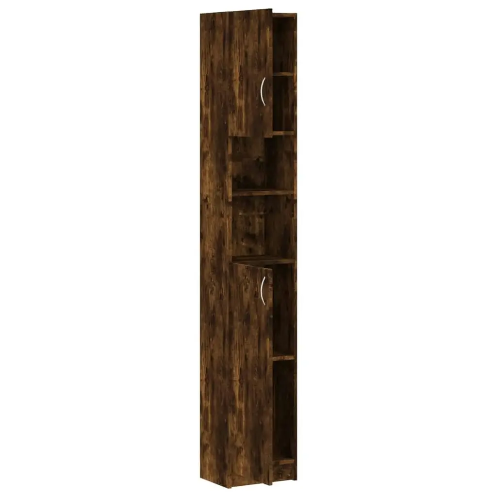 Bathroom Cabinet Smoked Oak 32x25.5x190 cm Engineered Wood 815537