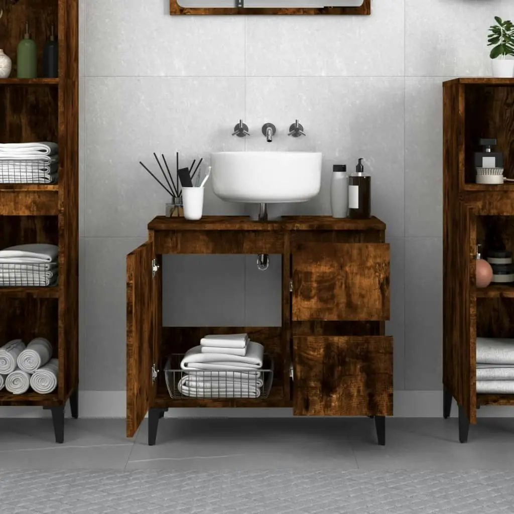 Bathroom Cabinet Smoked Oak 65x33x60 cm Engineered Wood 819833