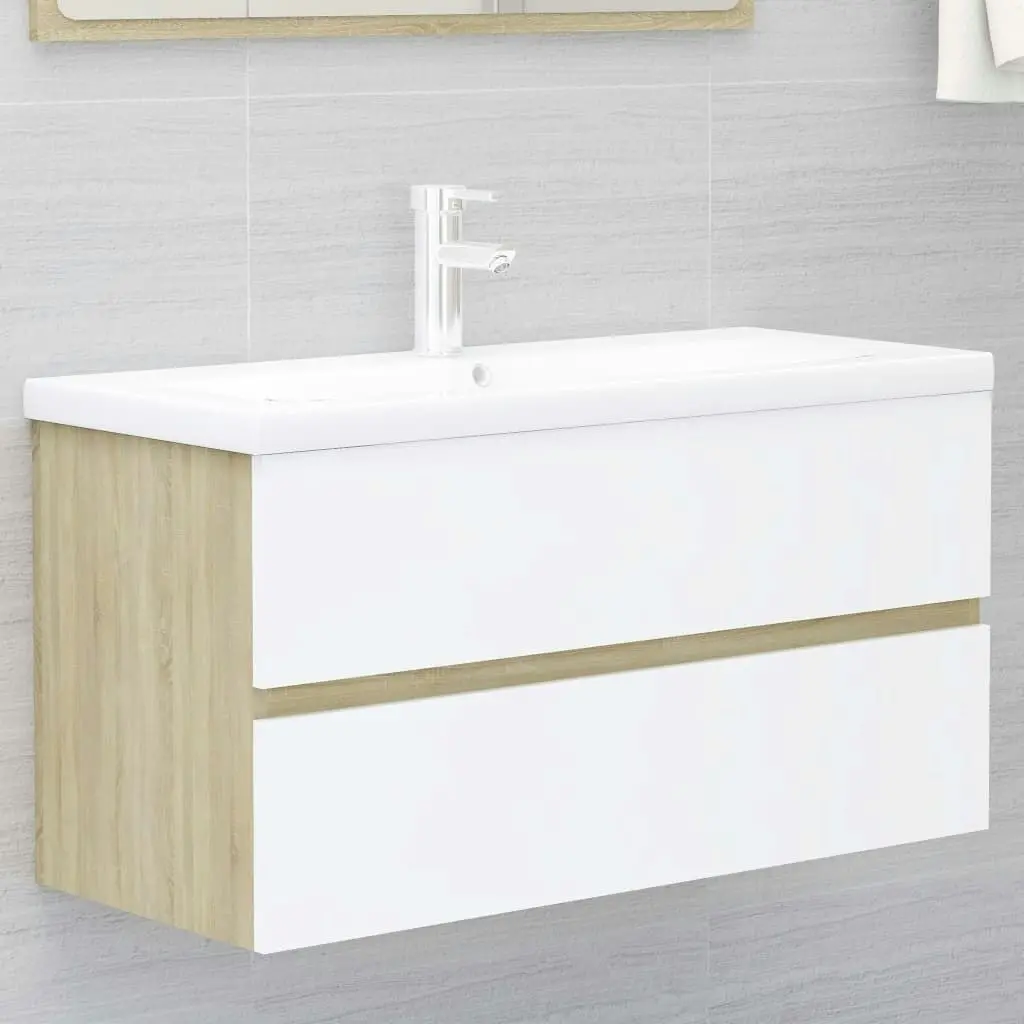 Bathroom Furniture Set White and Sonoma Oak Engineered Wood 3071608