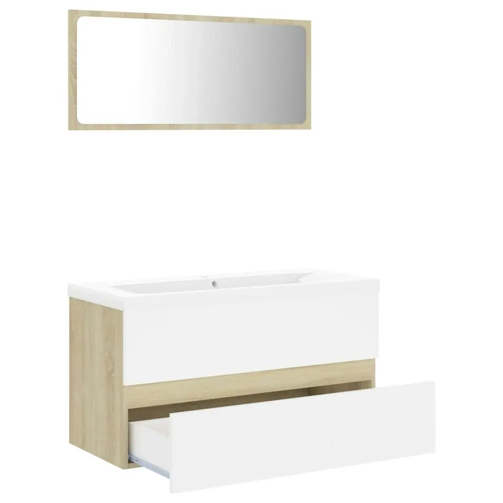 Bathroom Furniture Set White and Sonoma Oak Engineered Wood 3071608