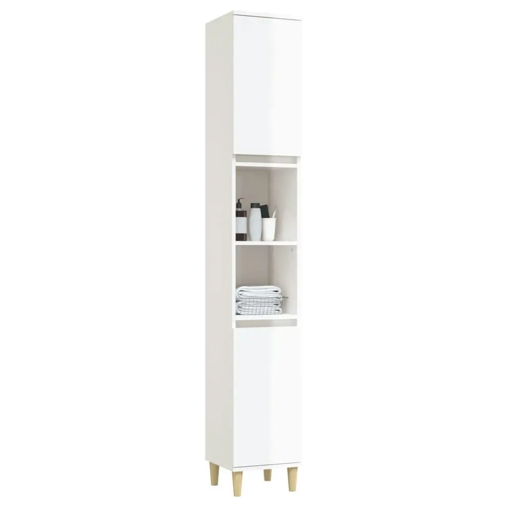 Bathroom Cabinet High Gloss White 30x30x190 cm Engineered Wood 819790