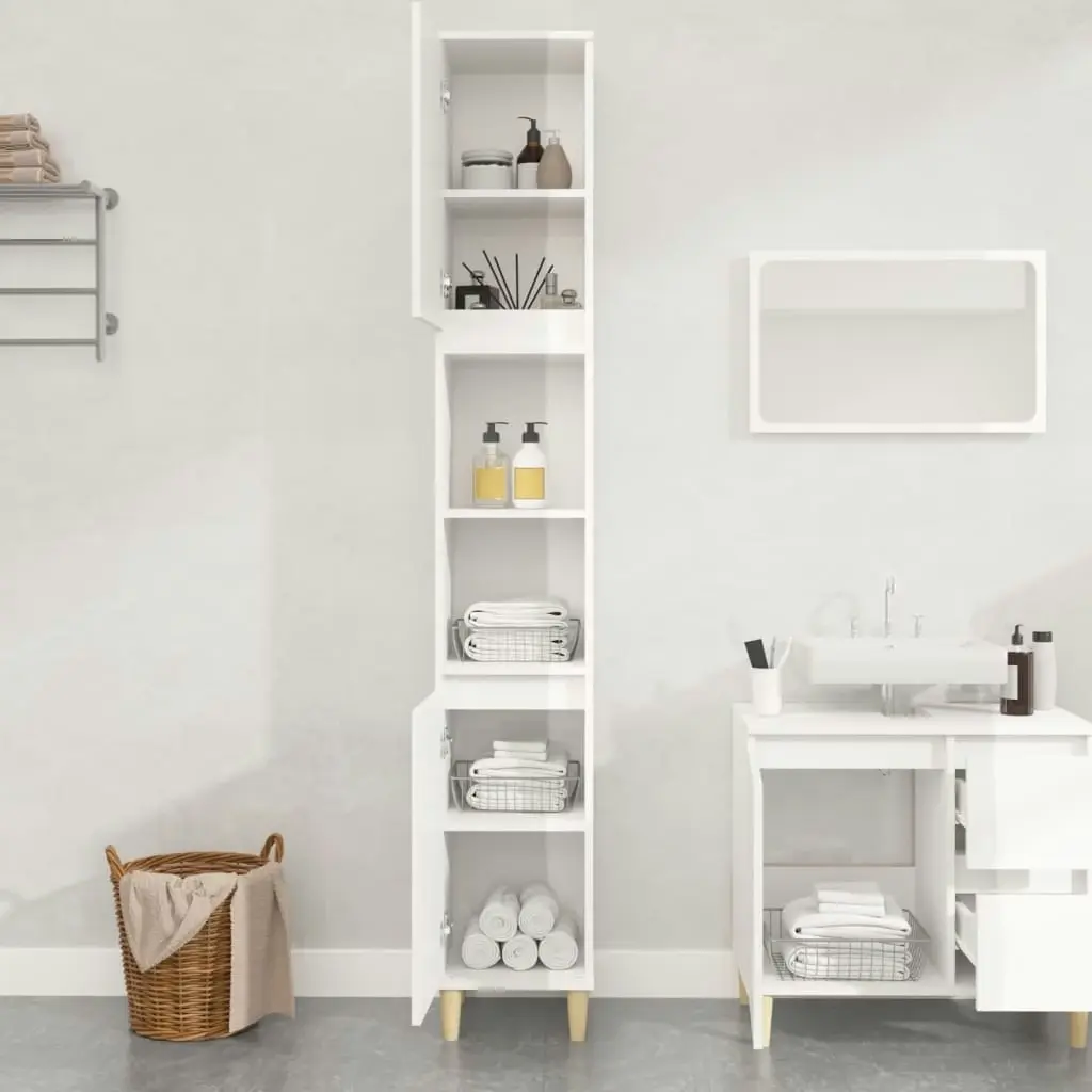 Bathroom Cabinet High Gloss White 30x30x190 cm Engineered Wood 819790