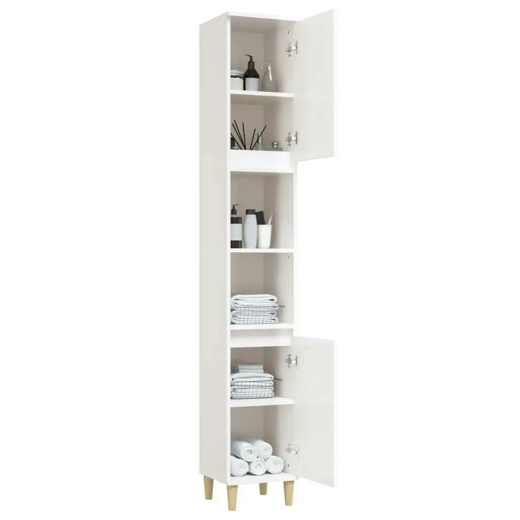 Bathroom Cabinet High Gloss White 30x30x190 cm Engineered Wood 819790