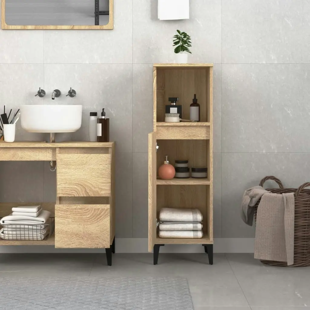 Bathroom Cabinet Sonoma Oak 30x30x100 cm Engineered Wood 819815