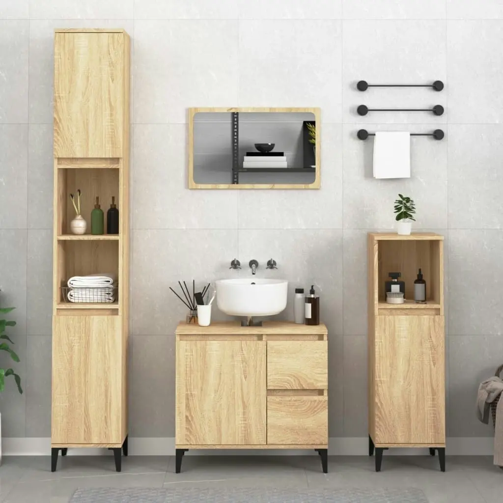 Bathroom Cabinet Sonoma Oak 30x30x100 cm Engineered Wood 819815