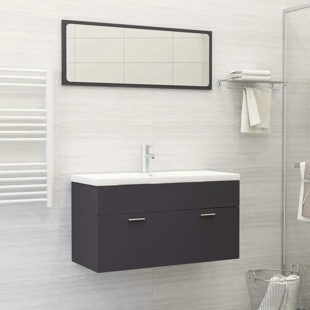 Bathroom Furniture Set Grey Engineered Wood 3070885