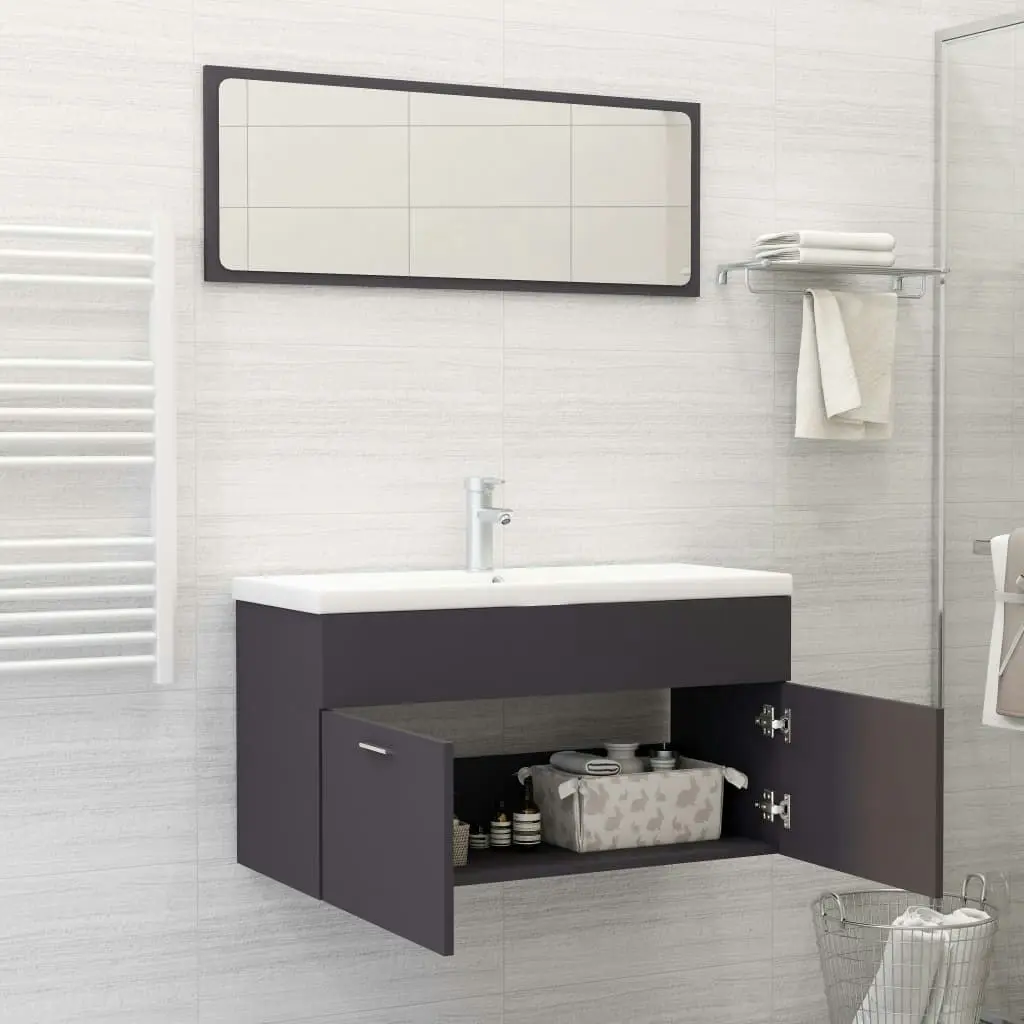 Bathroom Furniture Set Grey Engineered Wood 3070885