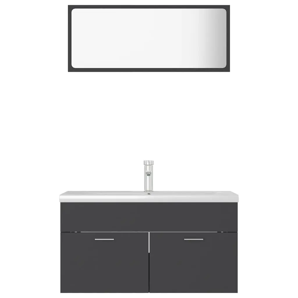 Bathroom Furniture Set Grey Engineered Wood 3070885