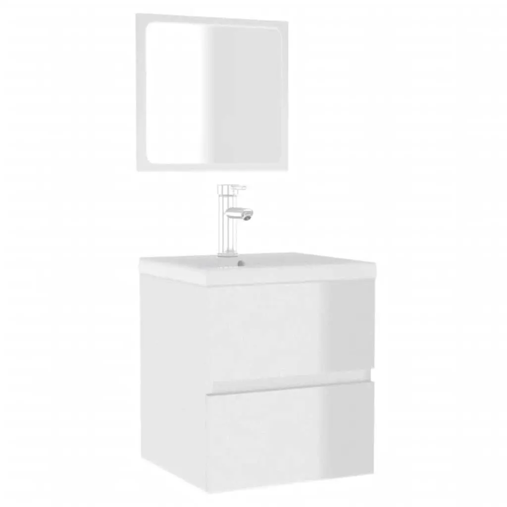 Bathroom Cabinet with Mirror High Gloss White Engineered Wood 804869