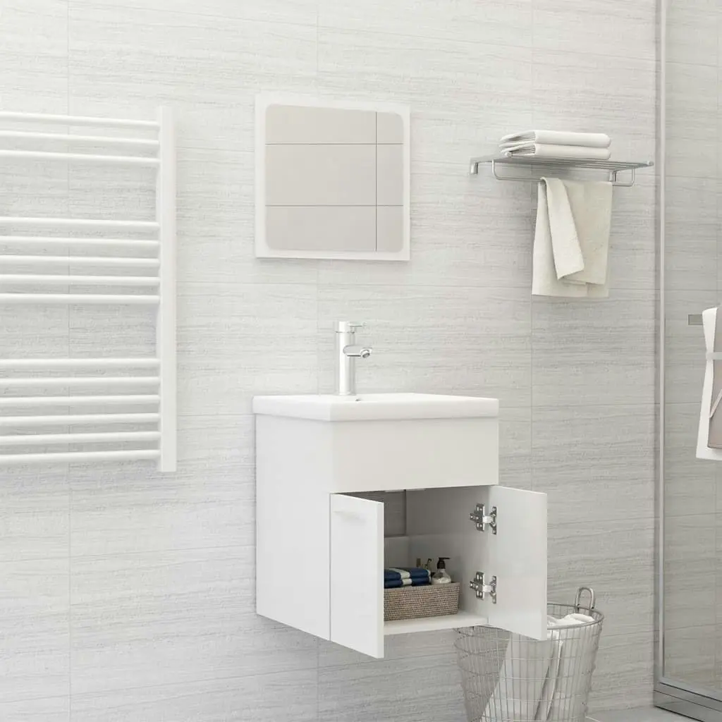 Bathroom Furniture Set High Gloss White Engineered Wood 3070862