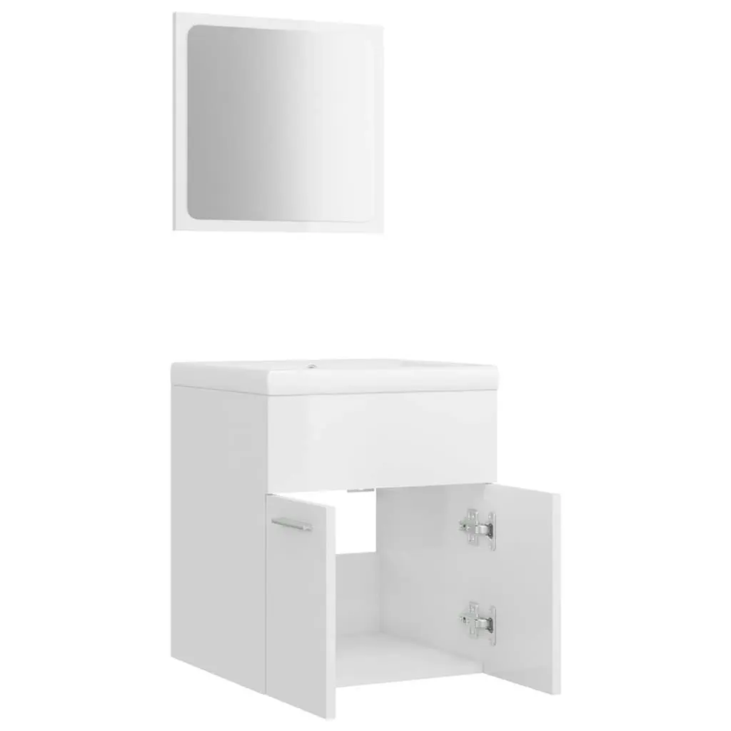 Bathroom Furniture Set High Gloss White Engineered Wood 3070862