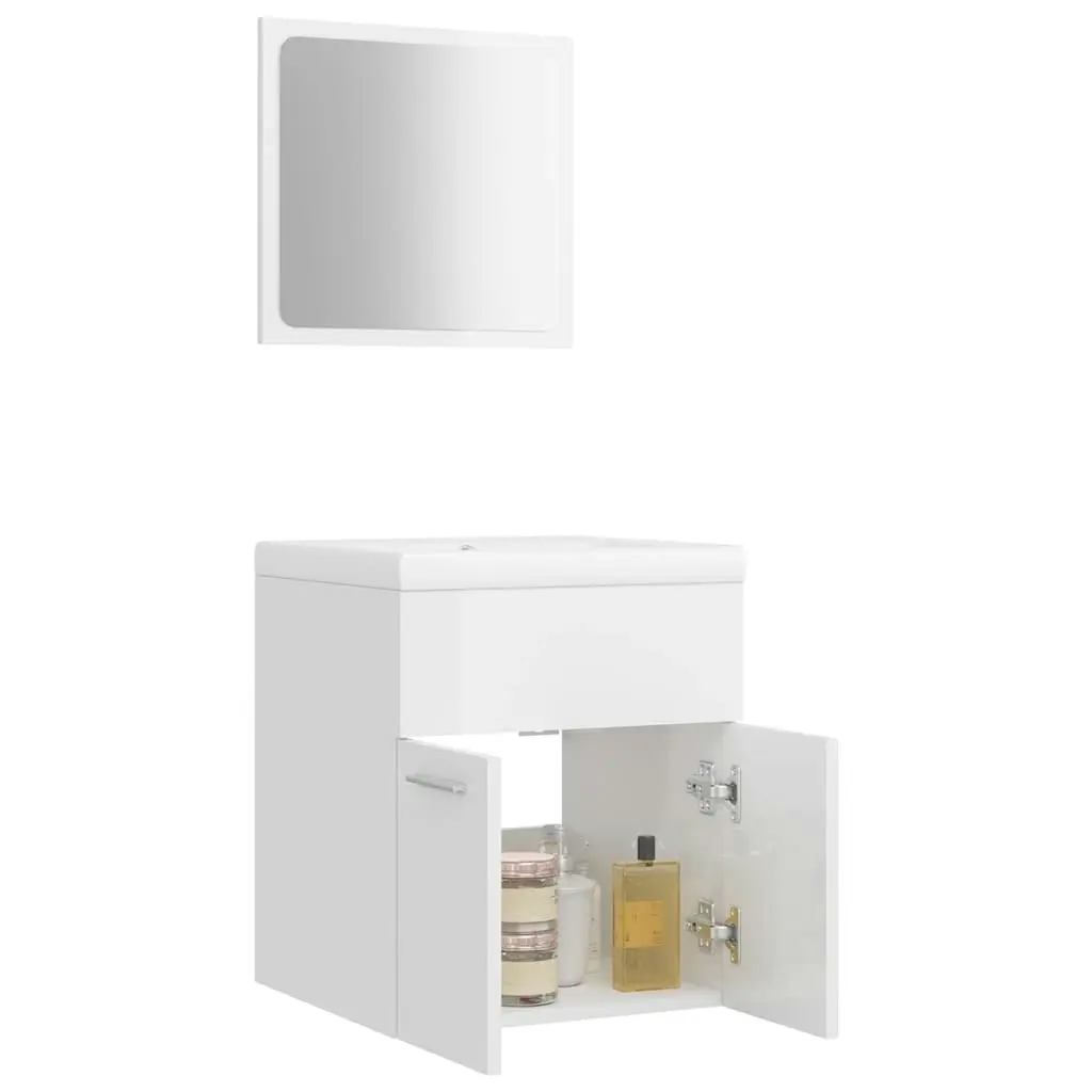 Bathroom Furniture Set High Gloss White Engineered Wood 3070862