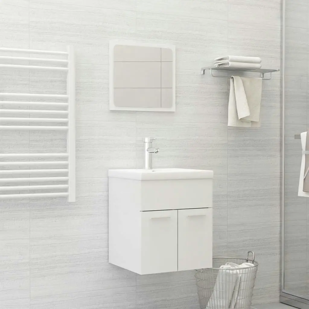 Bathroom Furniture Set High Gloss White Engineered Wood 3070862