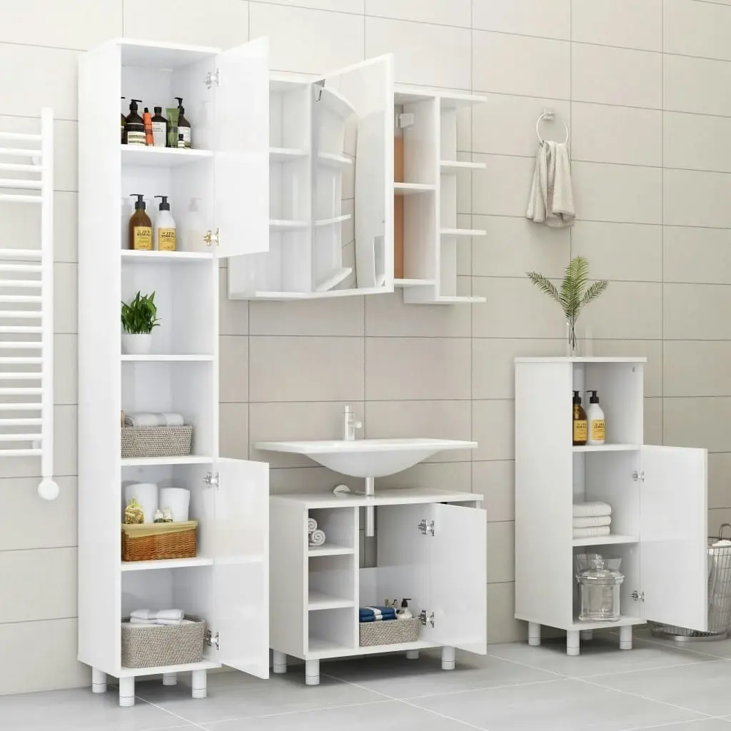 Bathroom Cabinet High Gloss White 30x30x95 cm Engineered Wood 802621