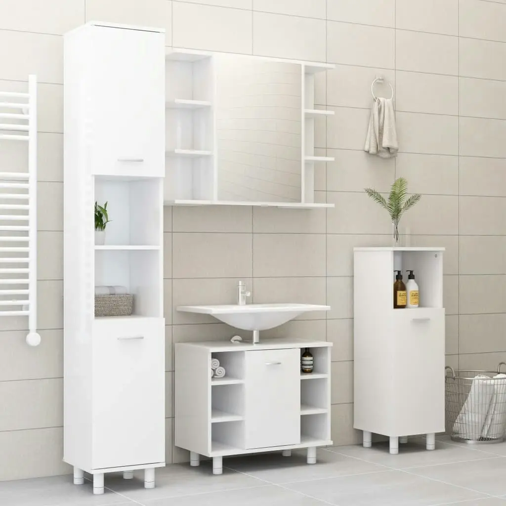 Bathroom Cabinet High Gloss White 30x30x95 cm Engineered Wood 802621