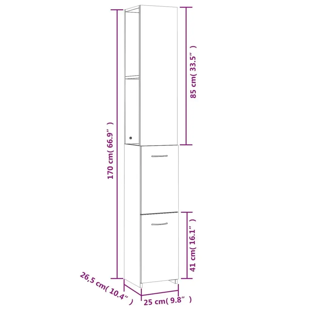 Bathroom Cabinet White 25x26.5x170 cm Engineered Wood 808431