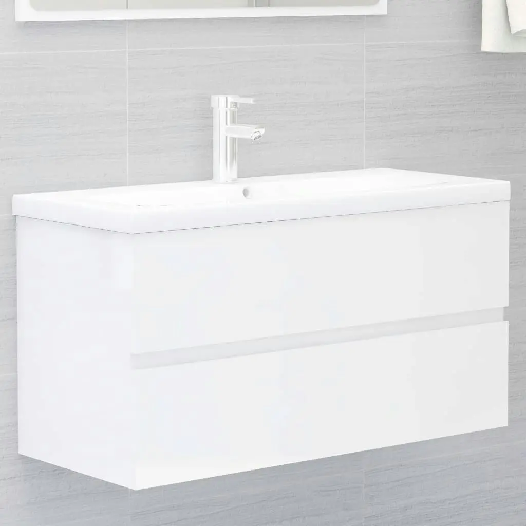 Bathroom Furniture Set High Gloss White Engineered Wood 3071609