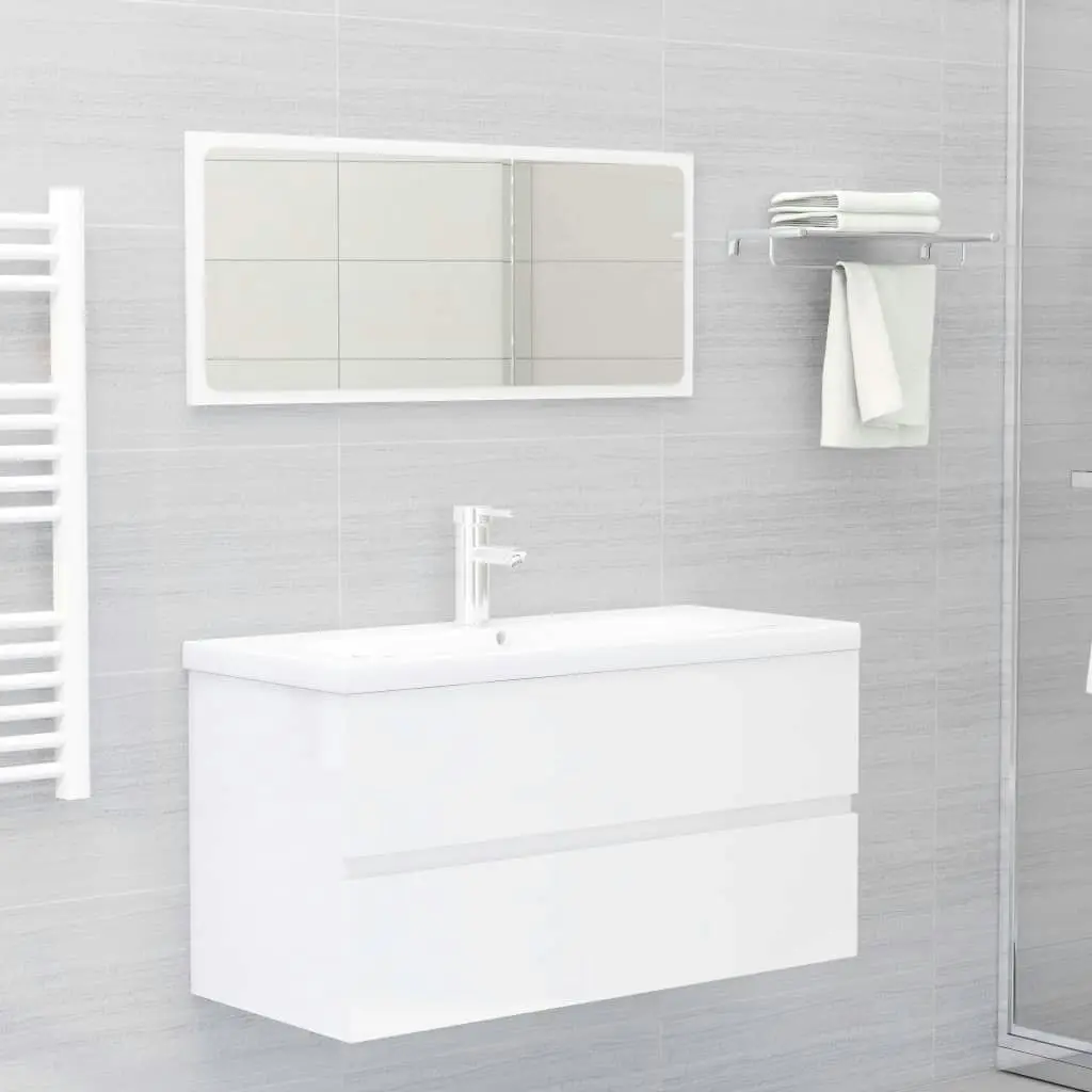 Bathroom Furniture Set High Gloss White Engineered Wood 3071609