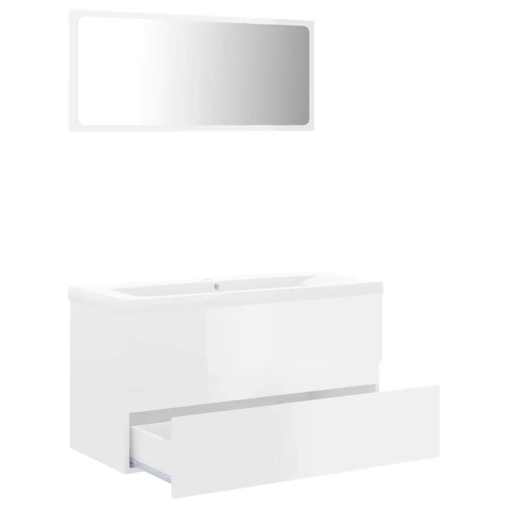 Bathroom Furniture Set High Gloss White Engineered Wood 3071609