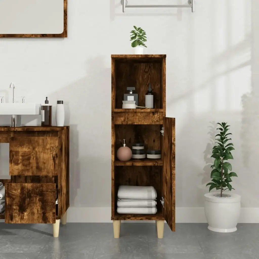 Bathroom Cabinet Smoked Oak 30x30x100 cm Engineered Wood 819809