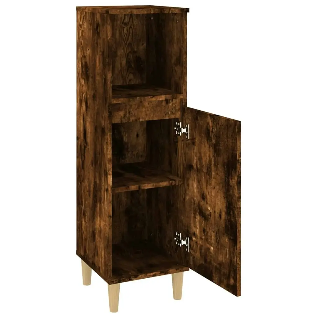 Bathroom Cabinet Smoked Oak 30x30x100 cm Engineered Wood 819809