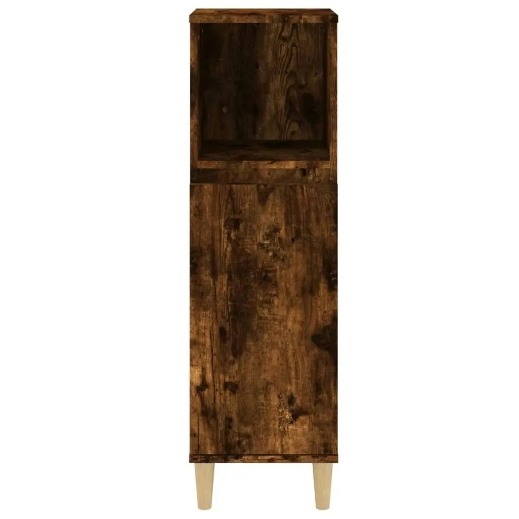 Bathroom Cabinet Smoked Oak 30x30x100 cm Engineered Wood 819809