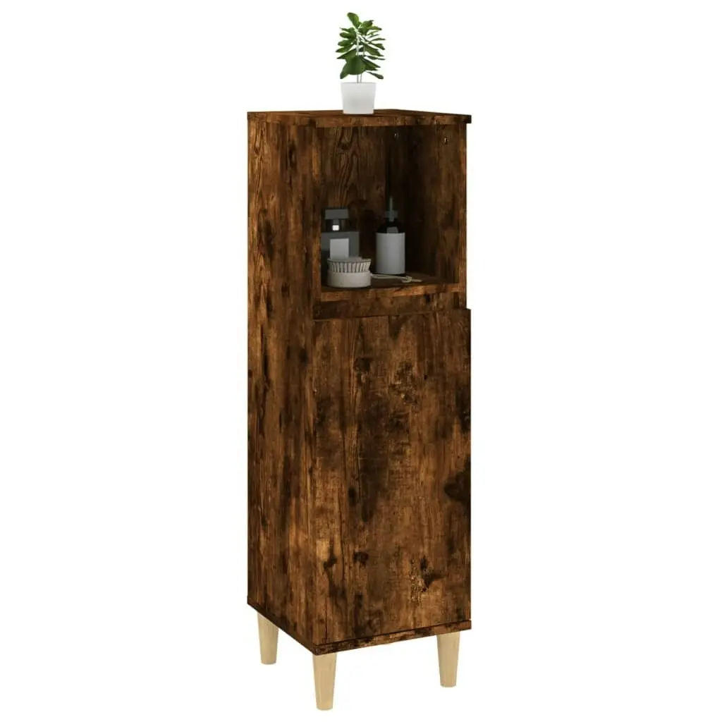 Bathroom Cabinet Smoked Oak 30x30x100 cm Engineered Wood 819809