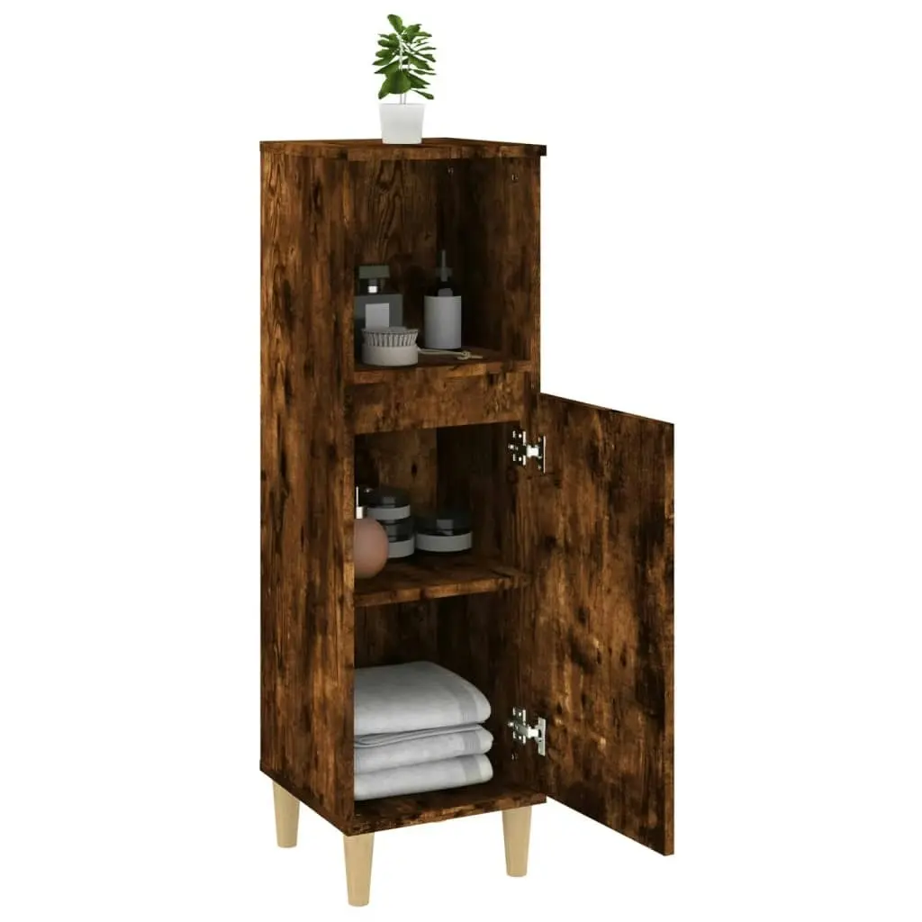 Bathroom Cabinet Smoked Oak 30x30x100 cm Engineered Wood 819809