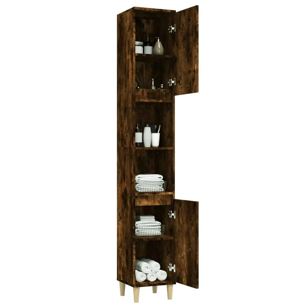 Bathroom Cabinet Smoked Oak 30x30x190 cm Engineered Wood 819793